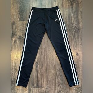 GUC Girl's Adidas Stripe Black White Skinny Athletic Leggings, Size: XL 16